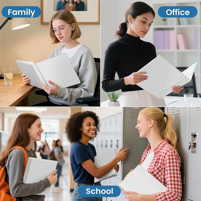 SUNEE 1 Inch Binders 3 Ring 4 Pack, PVC-Free Clear View 1" Binders (Fits 8.5x11 Inches) for School, Office & Home Use, White