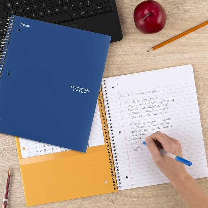 Five Star Spiral Notebooks Plus Study App, 2 Pack, 3 Subject, College Ruled Paper, 11" x 8-1/2", 150 Sheets, Blue & Red (38502)