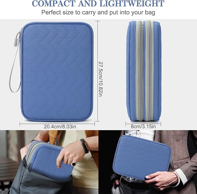 FYY Electronic Organizer, Extra Large Travel Cable Organizer Bag Pouch Portable Waterproof Double Layers All-in-One Storage Bag for iPad, Cable, Power Bank, Laptop Charger for Office, Blue-Pattern
