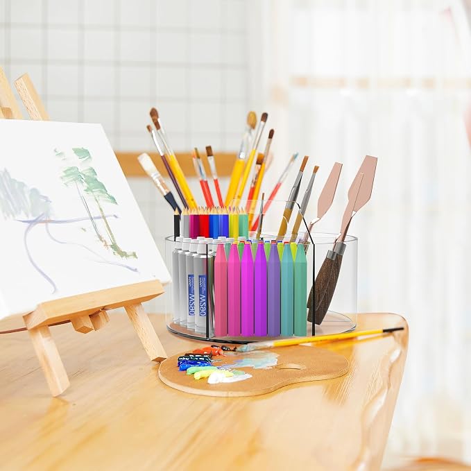 Absonic 250pcs Acrylic Pencil Holder Marker Organizer, 360-Degree Rotating Pen Holder, Crayon Organizers for Kids Pencil Organizer Caddy Art Supply Lazy Susan Organizer for Desk Home School Office