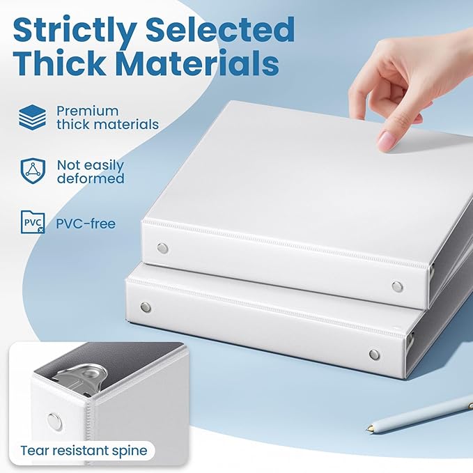 SUNEE 1 Inch Binders 3 Ring 4 Pack, PVC-Free Clear View 1" Binders (Fits 8.5x11 Inches) for School, Office & Home Use, White