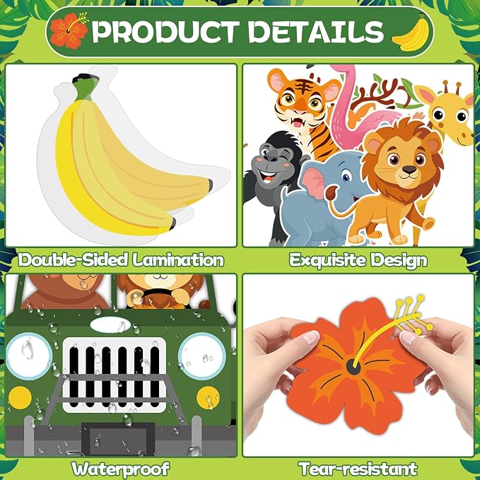 Jungle Animals Bulletin Board Set Safari Jungle Classroom Decorations We are Wild About Learning Monkey Elephant Lion Truck Wild Paper Cutouts for Summer Back to School Chalkboard Window Wall Decor
