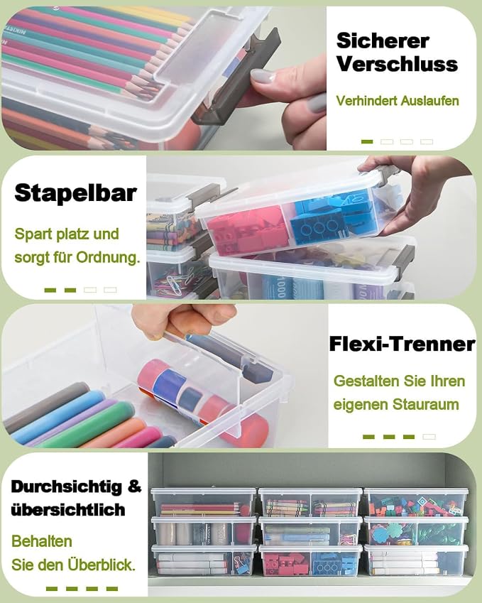 6 Pack Extra Large Pencil Box with Removable Divider, Thickened Pencil Case Bulk, Clear Crayon Marker Organizer Stackable Plastic Small Storage Containers for Pen Craft School Supplies (Multi)