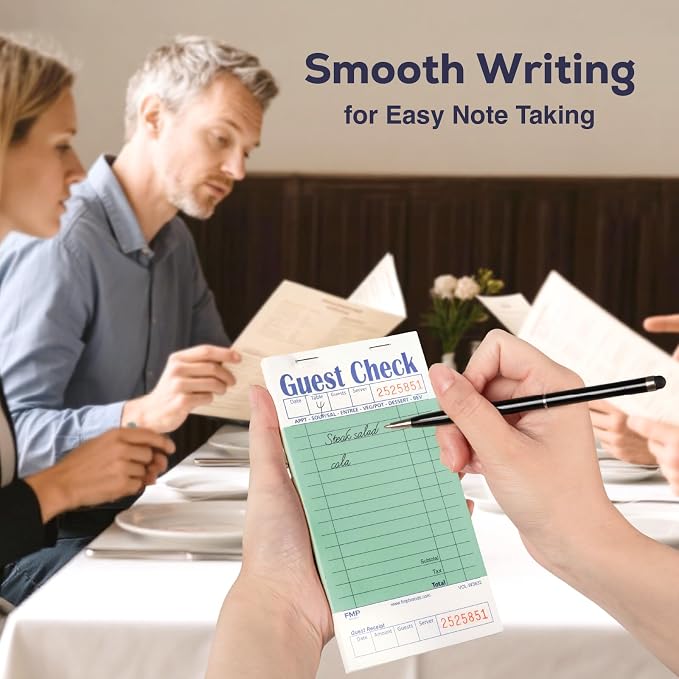 FMP Brands Guest Check Books for Servers, Server Note Pads, 10 Pack (500 Sheets), Green with Guest Receipt, Guest Check Pads, Restaurant Order Pads, Waitress Notepads