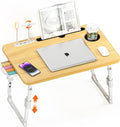 Lap Desk for Bed, Adjustable Laptop Desk with USB Charging Port, Storage Drawer & Bookshelf — Foldable Bed Desk for WFH & Students, 23.6" Desktop Fits 22" Laptop, Non-Slip, Wood