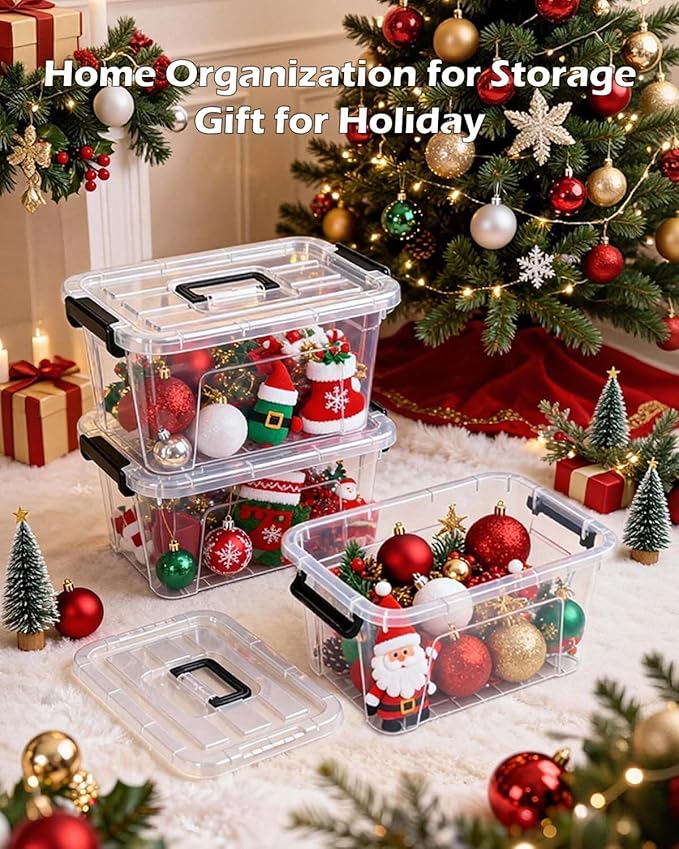 NUMIFUN 7Qt Clear Plastic Storage Bins with Lids,6 Pack | Stackable organizing totes with buckle latches & handles.Dust-proof clear design for home,office & pantry space saving