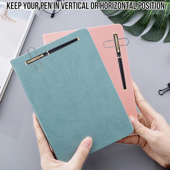 HINGTAI 12Pcs Pen Holder Clips - Metal Pen Holding Paper Clips for Notebooks, Multi-Functional Bookmark & Card Holder for Desk Organization, Decorative Pencil Clip Organizer