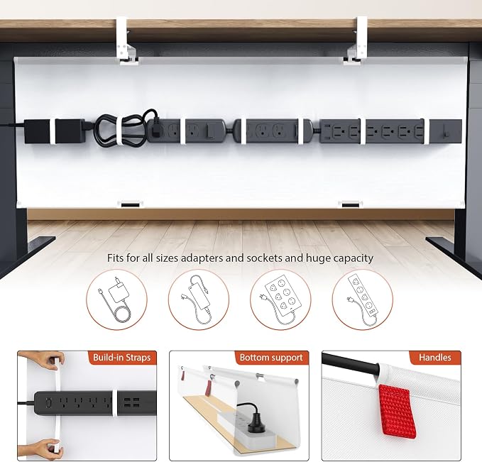 Univivi No Drill Under Desk Cable Management Tray, 48" Cord Organizer for Table, Clamp/Screw Mount Desk Cable Management, Premium Fabric Cable Management Tray for Office, Home (Extra Large)