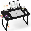 Lap Desk for Bed, Adjustable Laptop Desk with USB Charging Port, Storage Drawer & Bookshelf — Foldable Bed Desk for WFH & Students, 23.6" Desktop Fits 17" Laptop, Non-Slip, Black