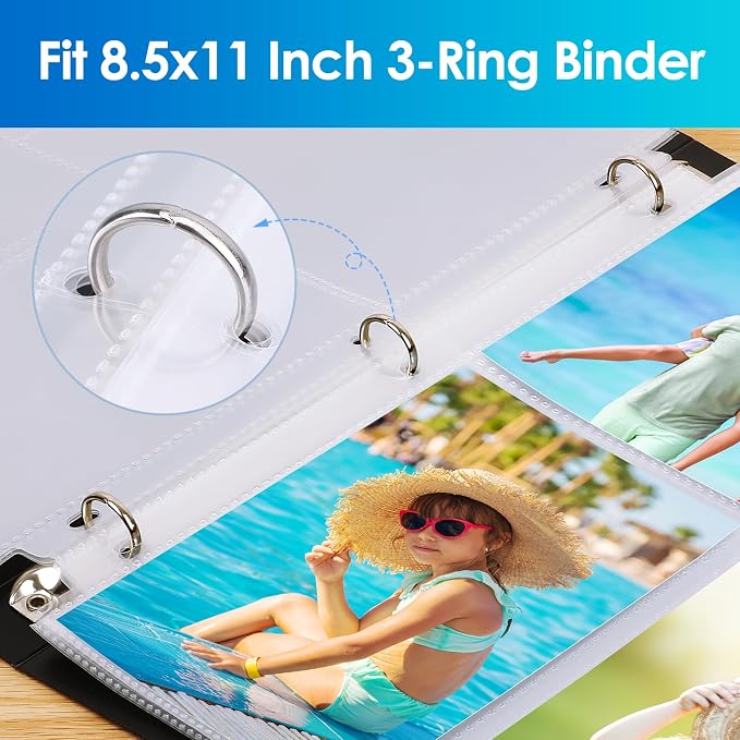 MaxGear 30 Pack 4x6 Photo Sleeves for 3 Ring Binder (180 Pictures),3 Pocket | Heavy-Duty Archival Page Protectors, Clear Photo Album Refill Pages, Plastic Postcard Sleeves, Recipe Card Binder Inserts