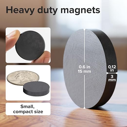 Ultra-Strong Ceramic Round Magnets (0.6x0.12/15x3mm, 90 pcs) - Heavy Duty Magnets, Non-Corrosive, High Thermal Resistance, Versatile for Home, Office, Workshop, Whiteboard, Fridge and Hobby Use