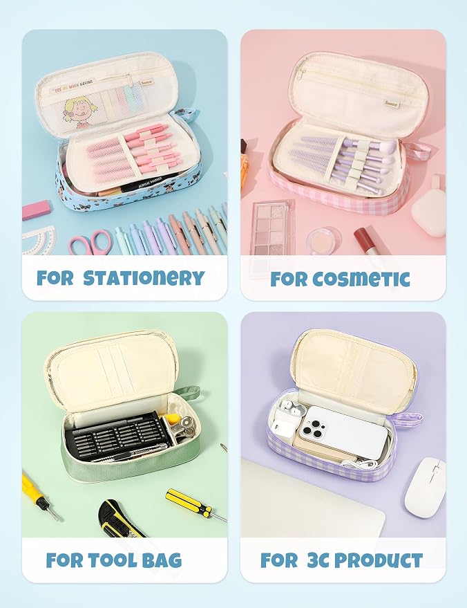 SUNEE Cute Pencil Case, Large Pencil Pouch, Aesthetic Big Pencil Bag with Zipper, Kawaii Stationery Storage and Organizer, School Supplies for Teen and Adult, Boys & Girls, Heavy Duty Canvas Cute Dog