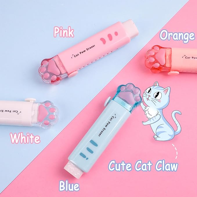 Retractable Pencil Eraser, 4PCS Push-Pull Traceless Rubber Eraser | Cute Shape, School, Home, Retractable, Easy Storage, Push-Pull, Traceless Rubber, Rounded Edge Design, Prolonged Use