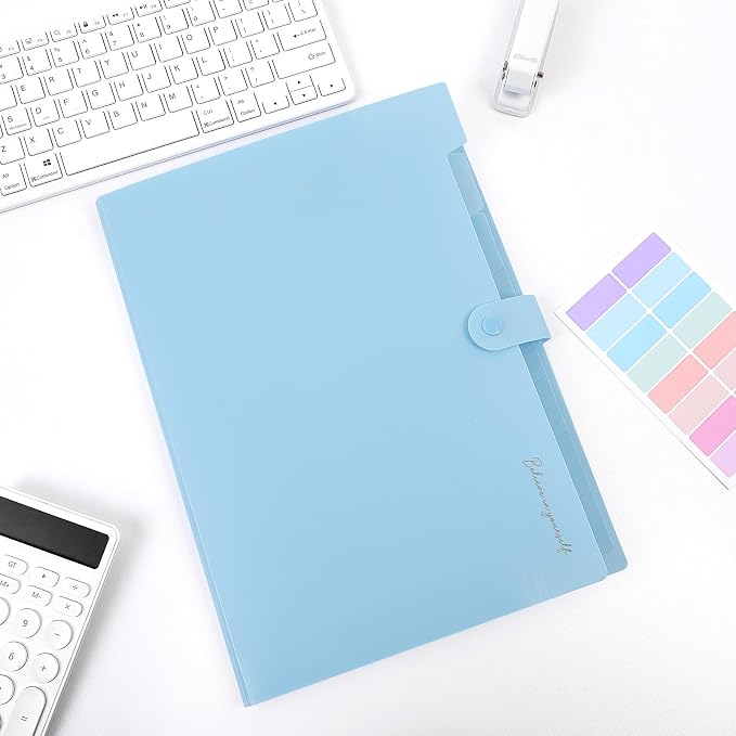 SKYDUE Expanding File Folder with 5 Pockets, Accordion File Organizer,Portable Receipt Paper Documents Organizer,Letter Size Filing Folder School Office Supplies,Lightblue