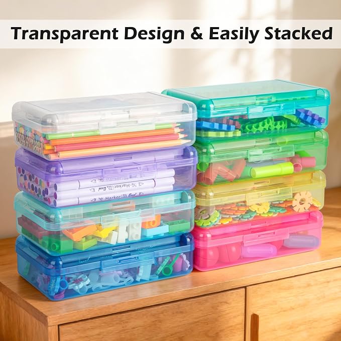 Double Layer Clear Hard Pencil Cases ,Plastic Personalized Pencil Box with Snap-Tight Lid for Pen, Pencils, School Office Supplies Marker Crayon Organizer Storage Box,Standard Size (Dark Gray)