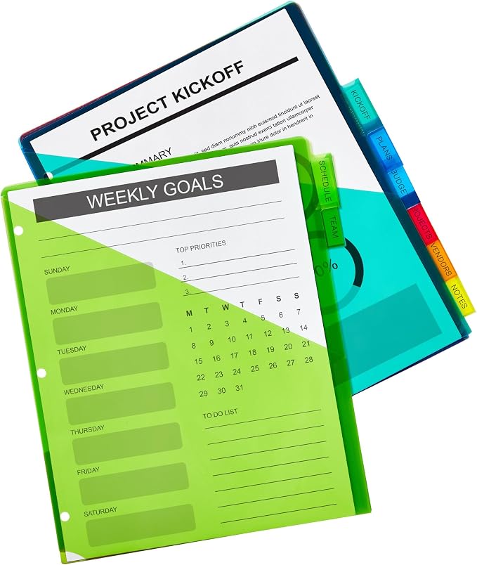 Avery Insertable Plastic Dividers for 3 Ring Binders,8 Tabs per Set,Big Tabs,Two Pockets,Multicolor Binder Dividers,Works with Sheet Protectors (11903),(Pack of 2)