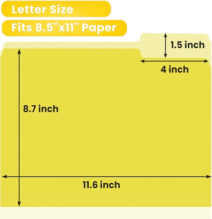 SUNEE File Folders, 36 Pack Manilla Folders 8.5 x 11, Colored File Folders Home Office School Supplies for Documents Files Paper, Yellow Colors