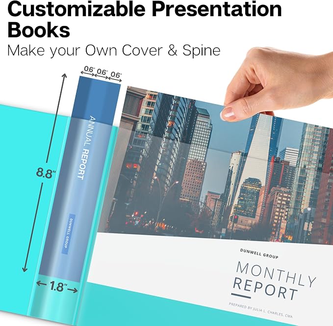 Dunwell 8.5x11 Portfolio Binder (Aqua, Horizontal), Plastic Presentation Book, 24 Pockets Displays 48 Pages of Letter Size Documents, Certificates, Keepsakes, Art Portfolio Folder, Acid-Free Poly