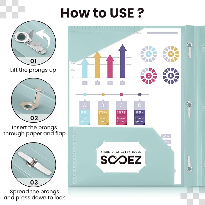 Sooez Plastic Folders with Pockets and Prongs, 6 Pack Pocket Folders with Prongs, Heavy Duty 3 Prong Folder with 2 Pocket for Document, Colored File Folders Back to School Supplies, Light Retro