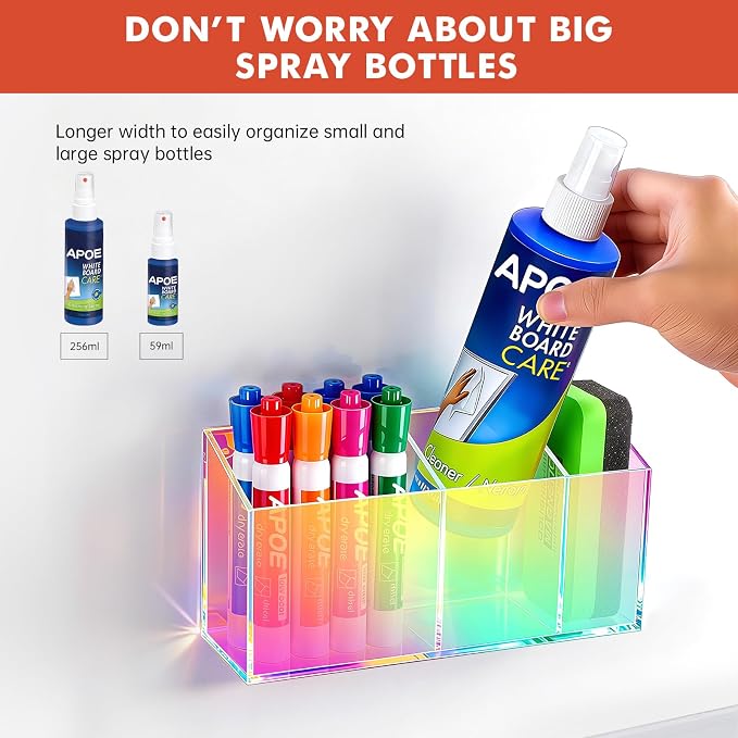 Magnetic Dry Erase Marker Holder, Acrylic Magnet Pen Holder for Whiteboard, Refrigerator, Magnetic Fridge Organizer for Office, Classroom, Whiteboard Maker Holder, Locker Organizer(Colorful)