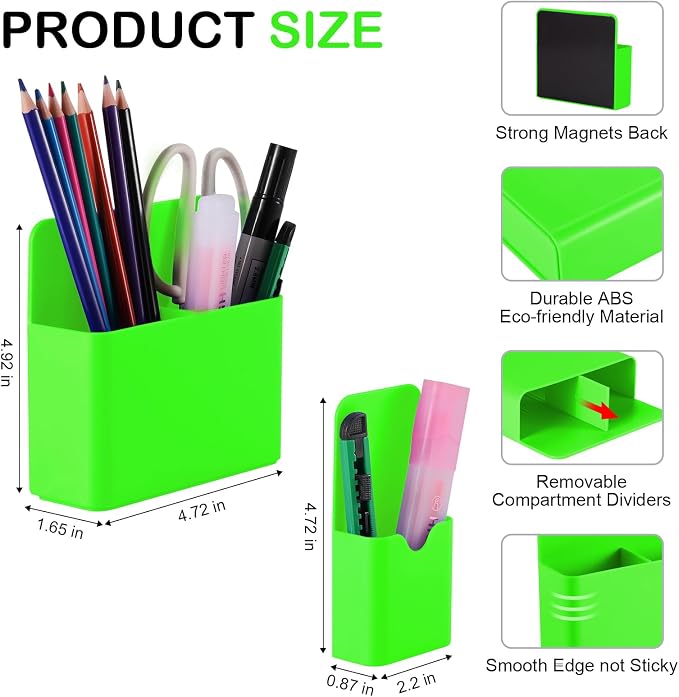 KITANIS Magnetic Pen Holder,2 Pack Magnetic Dry Erase Marker Holder with Generous Compartments,Strong Magnet Storage Marker Pen Pencil Organizer for Refrigerator,Whiteboard,Locker Accessories