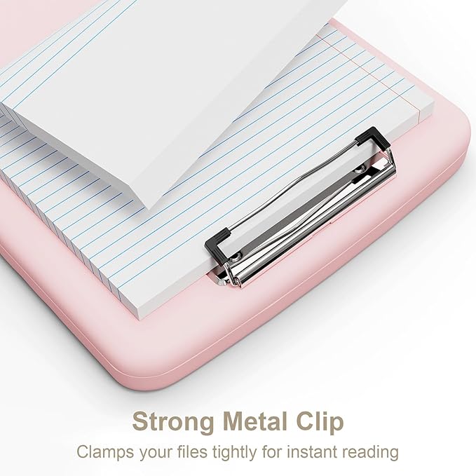 Piasoenc Clipboard with Storage, 8.5 x 11 Organization Box with Pen Holder and A4 Legal Paper Folder, Folio & Side-Opening, Low Profile Clip,for Nurses,Teachers, Size 14 x 9.6 x 1.2 in, Pink