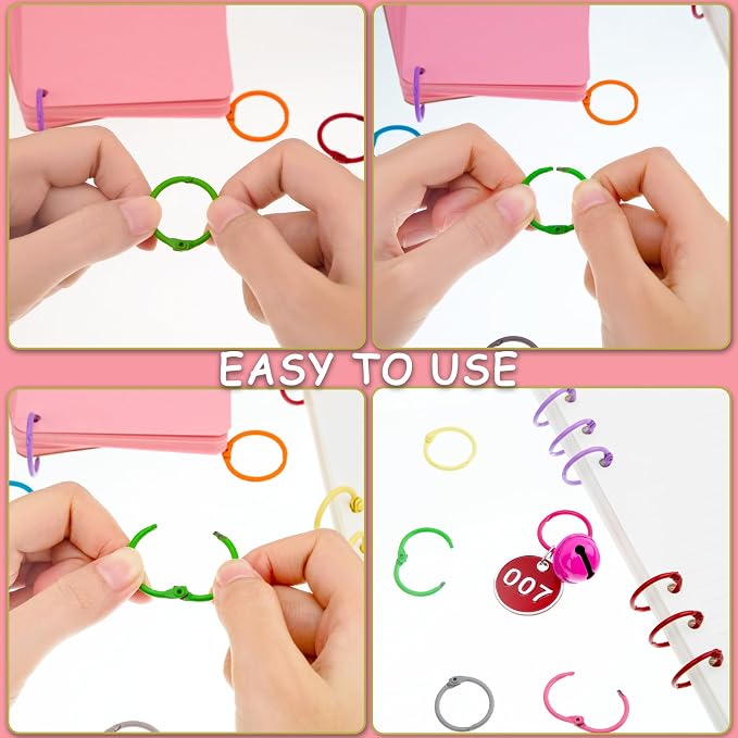 AKONEGE 1 Inch (50 Pack) Metallic Loose Leaf Binder Rings for Flashcards, Index Cards, Keychains, Colorful Small Metal Steel Book Ring Clips for Keyrings, Office, School, Home - 10 Colors