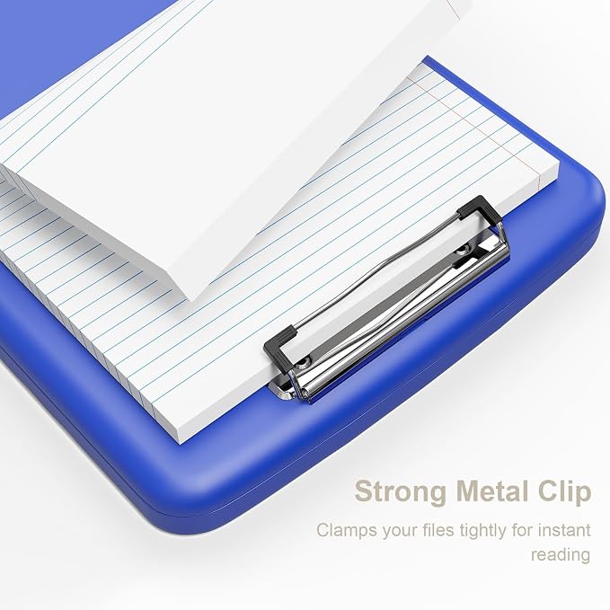 Piasoenc Clipboard with Storage, 8.5 x 11 Organization Box with Pen Holder and A4 Legal Paper Folder, Heavy Duty Plastic, Folio & Side-Opening, Low Profile Clip for Nurses, Teachers,Deep Lake Blue