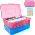 Pink Blue Hard Clear Plastic Pencil Case Box Organizer Large Capacity Pencil Case 2 Pack Crayon Box Office Supplies Storage Container Organizer Boxes for Pens Pencils School Stylish Office Supplies
