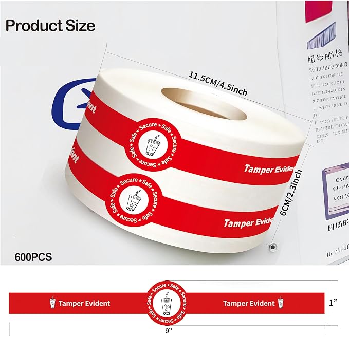Safe Secure Tamper Proof Stickers Tamper Evident Seals Stickers 1" x 9" - 600 Pcs Food Deliver for Drink Lids Stickers Sealed for Freshness Labels Drink Food Seals（Red）