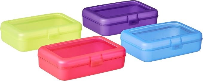 Amazon Basics 4-Pack Large Pencil Cases, Storage Organizer, Durable Plastic School Supply Box, Multi-Color Student Organization for Office, College & Classroom Supplies