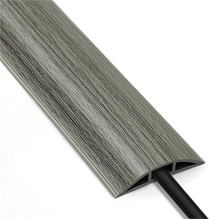 8ft Wood Grey Cable Cover Floor, LZEOY Extension Cord Cover, Wire Cover for Floor, Flexible Cable Hider Floor, Power Wire Protector Prevent Cable Trips for Home, Offices, Hotel, Outdoor
