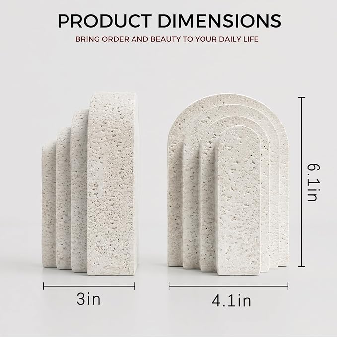 Heavy Duty Book Ends for Shelves, Decorative Book Stopper for Shelves, Resin Decor Bookends for Heavy Books, Modern Home Decor Aesthetic Bookend Aesthetically Pleasing Layered Arch Design, Set of 2