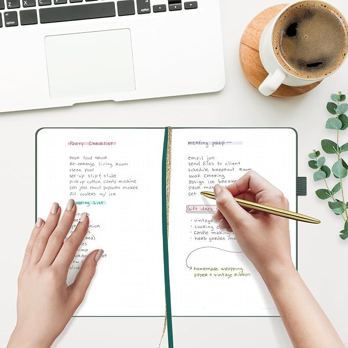 &And Per Se Dotted Journal Notebook, A5 Hardcover Aesthetic Dotted Notebook – 160 Pages 100gsm Thick Dot Grid Paper, 3 Sticker Sheets – Gift-Ready Journaling Kit for Women (Celestial Green)