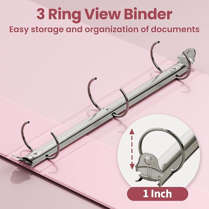 SUNEE 3 Ring Binder 1 Inch 8 Pack, Clear View 1" Binders Three Ring PVC-Free (Fit 8.5x11 Inches) for School or Office Supplies, Assorted Pastel