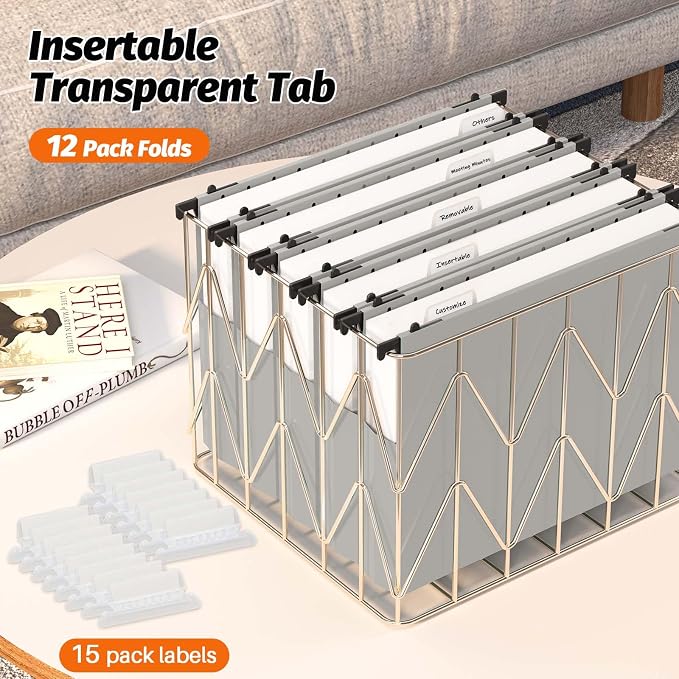 Shutex Extra Capacity Plastic Hanging File Folders,12 Pack Reinforced Expanding Hang Folder Letter Size,Accordian Pocket,Heavy Duty 2 Inch Expansion, Hard Hanging Folder Organizer for Office Home,Grey