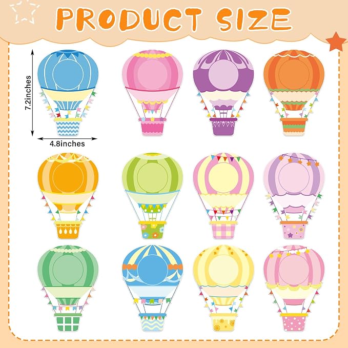 Fuutreo 60 Pcs Hot Air Balloons Cutouts Colorful Hot Air Balloons DIY Photo Craft Cutouts Name Tags Labels Bulletin Board Decoration for Back to School Party Supplies Offices Classroom Decor