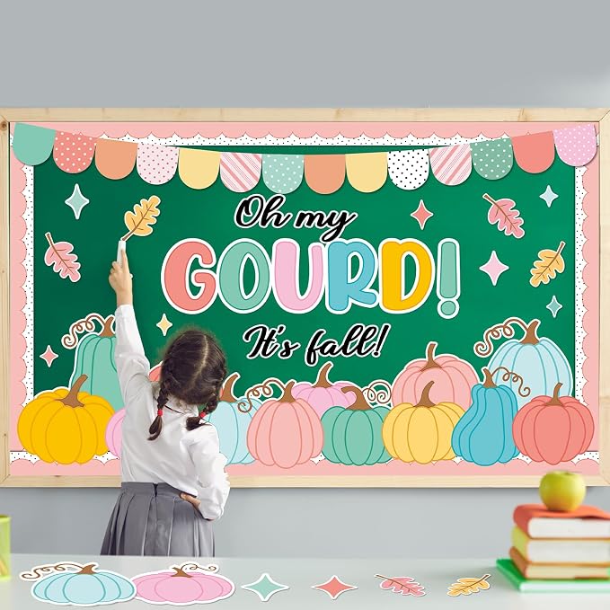Fall Thanksgiving Pumpkin Bulletin Board Set Autumn Classroom Decorations Oh My Gourd It’s Fall Bulletin Board Leaves Colorful Pumpkin Cutouts for Thanksgiving Home Chalkboard Wall Door Decor