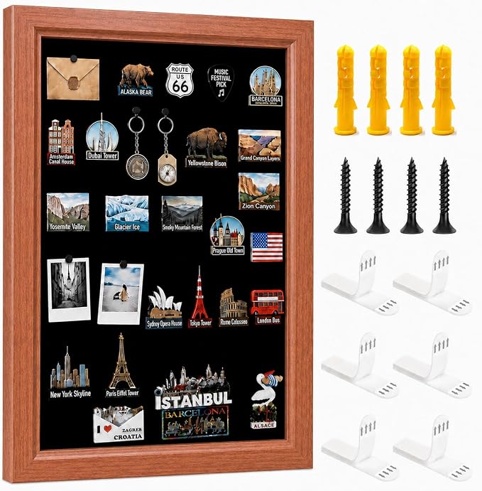 Magnet Board for Wall, 15.7 x 23.6 in (Background Paper not Included) | Wood MDF frame with 4 pairs of hook-and-loop strips for travel magnets and photos.