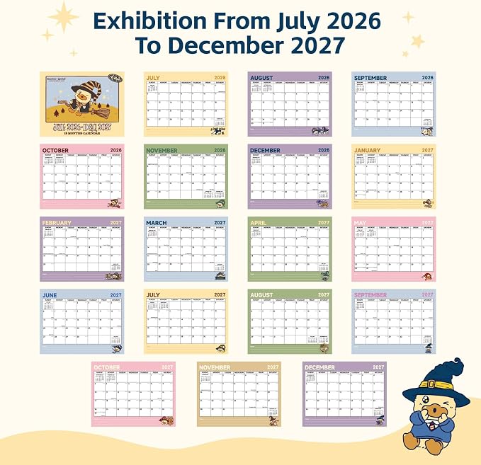 Comix x Bduck 18 Month Wall Calendar 2026-2027 11x8.5 Inch, Monthly Planner Jul 2026 to Dec 2027, Thick 120GSM Paper with Stable Twin-Wire Binding for Home Office Planning