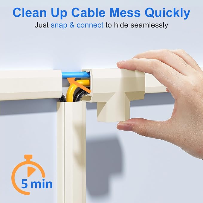 Yecaye 125in Cord Hider, Large Cord Covers for Wires on Wall, Cable Management Kit for Mount TVs, Wire Hider Cable Concealer for Home Office, W1.18in H0.6in, Beige