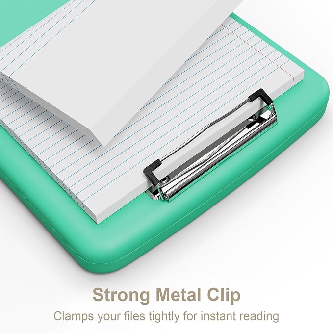 Piasoenc Clipboard with Storage, 8.5 x 11 Organization Box with Pen Holder and A4 Legal Paper Folder, Folio & Side-Opening, Low Profile Clip,for Nurses,Teachers, Size 14 x 9.6 x 1.2 in, Green