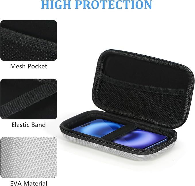 Portable Protection Hard EVA Travel Carrying Case with Mesh Pocket, Shockproof Exterior - Universal Small Electronic Tech Zipper Bag Pouch Organizer for Cell Phone, Charger, Cord, Cable - Silver