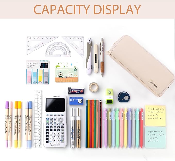 CICIMELON Large Capacity Pencil Case 3 Compartment Pouch Pen Bag for School Teen Girl Boy Men Women (Beige)