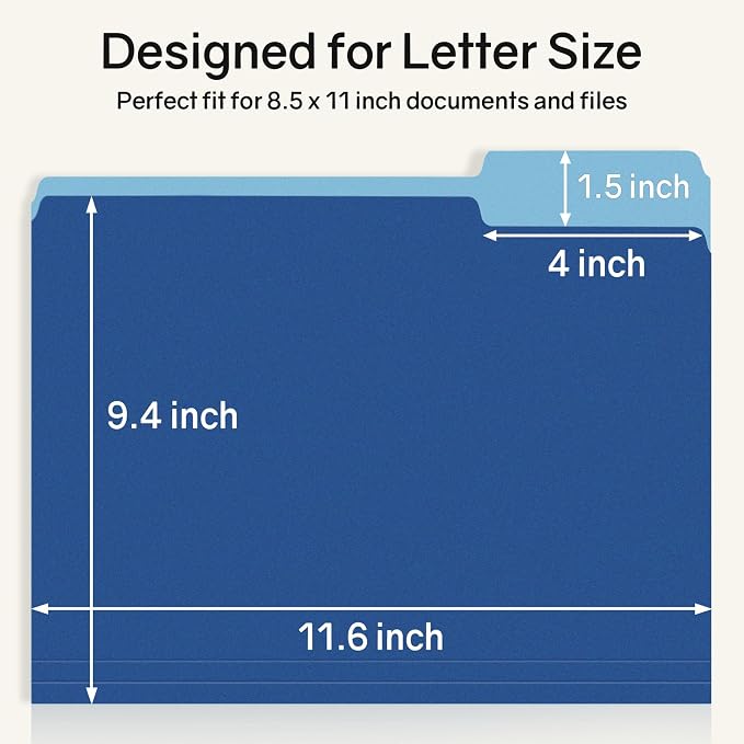 SUNEE File Folders, 30 Pack Manilla Folders 8.5 x 11, Colored File Folders Home Office School Supplies for Documents Files Paper,Navy Blue