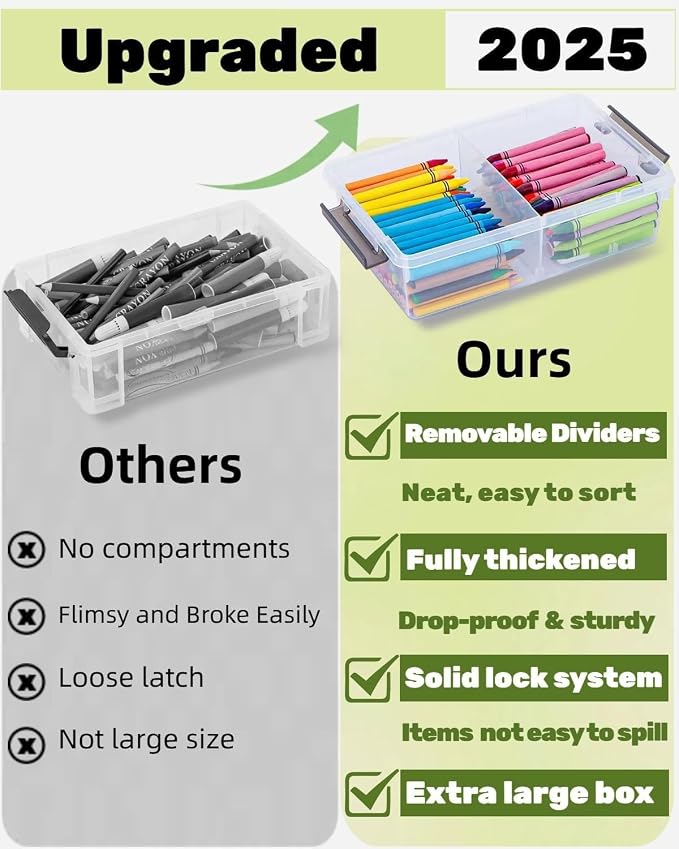 6 Pack Extra Large Pencil Box with Removable Divider, Thickened Pencil Case Bulk, Clear Crayon Marker Organizer Stackable Plastic Small Storage Containers for Pen Craft School Supplies(Grey)