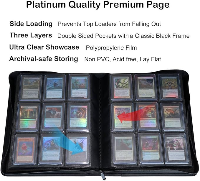 Top loader Binder, Holds 432 Top Loaders, 9 Pockets Top Loader Binder with Sleeves for Cards in 3'' x 4'' Top loaders