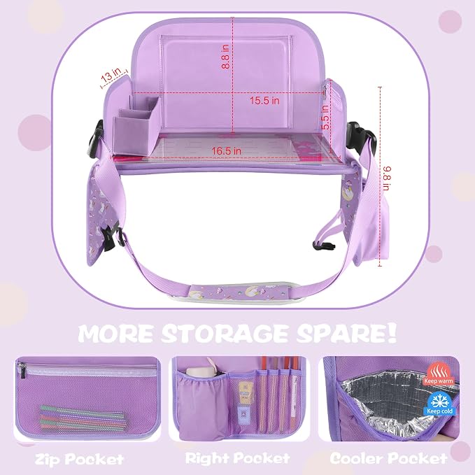 MENZOKE Kids Travel Tray for Toddler Car Seat, Toddler Gift for Girl Activities with Dry Erase Board & iPad Holder Stand, Road Trip Essentials Accessories Lap Tray for Girl as Birthday Gift, Purple