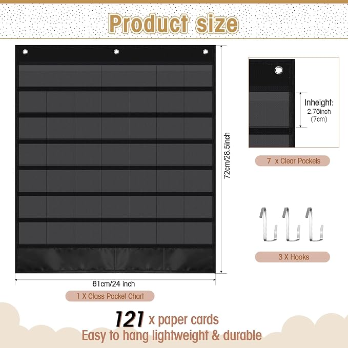 Sinload Classroom Calendar Pocket Chart Set Calendar Bulletin Board Set Seasons Festival Weather Pocket Chart for Classroom Decoration Back to School Supplies (Boho,Black)