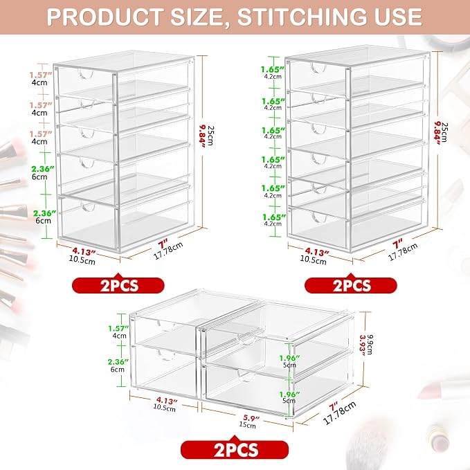 caktraie Makeup Organizer Storage With 30 Drawers, 6 Pcs Desktop Office Supplies, Desk Organizers, Clear Accessories, Dustproof Drawer and for Make Up, Jewelry, Pen, Stationary